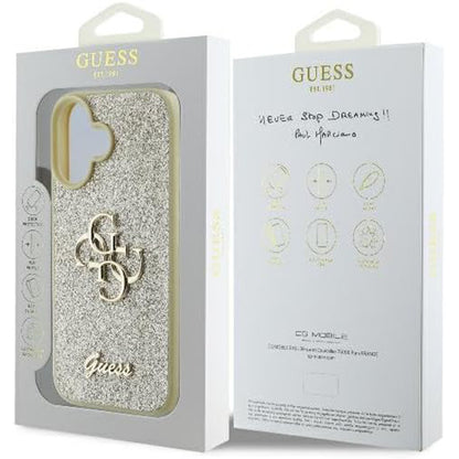 Custodia per Apple iPhone 16 Plus, Guess, Fixed Glitter Big 4G, Dorata