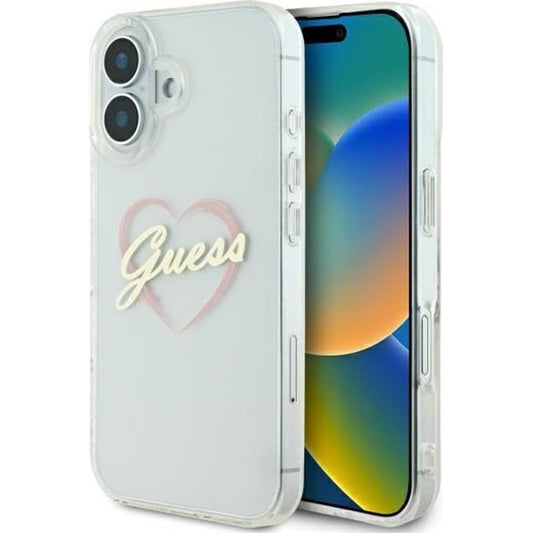 Custodia per Apple iPhone 16 Plus, Guess, IML Heart, Trasparente