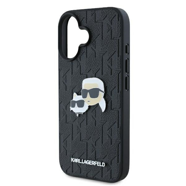 Case for Apple iPhone 16 Plus, Karl Lagerfeld, Monogram Karl & Choupette's Heads, Black