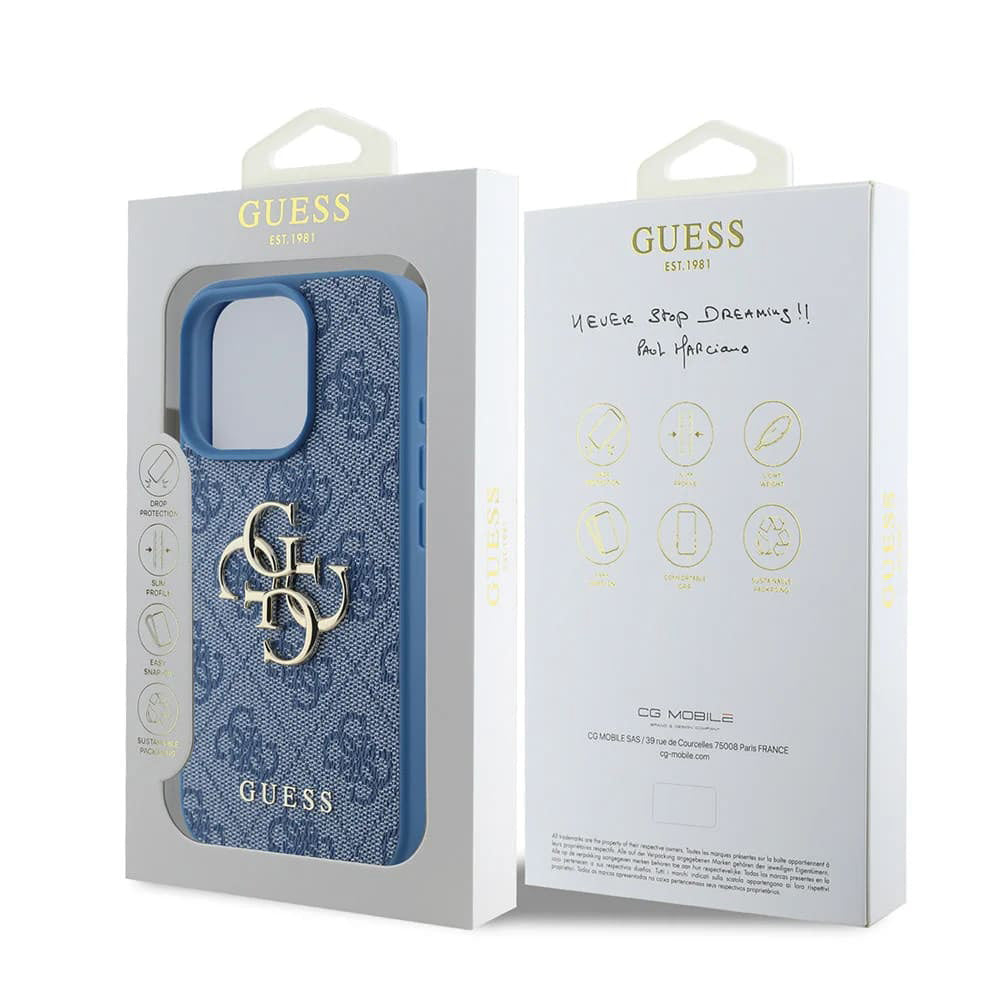 Custodia per Apple iPhone 16 Pro, Guess, 4G Big Logo, Blu