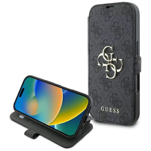 Custodia per Apple iPhone 16 Pro, Guess, 4G Book, Nera