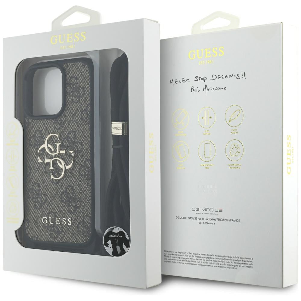 Custodia per Apple iPhone 16 Pro, Guess, 4G CBDY Big Logo con Cinturino, Marrone