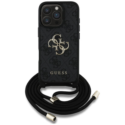 Custodia per Apple iPhone 16 Pro, Guess, 4G CBDY Big Logo con Cinturino, Nera