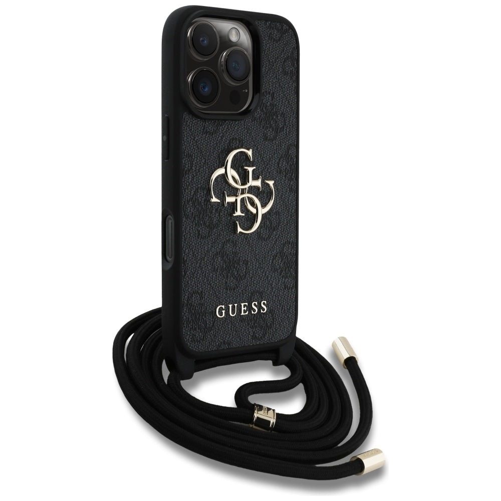 Custodia per Apple iPhone 16 Pro, Guess, 4G CBDY Big Logo con Cinturino, Nera
