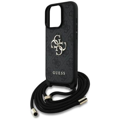 Custodia per Apple iPhone 16 Pro, Guess, 4G CBDY Big Logo con Cinturino, Nera