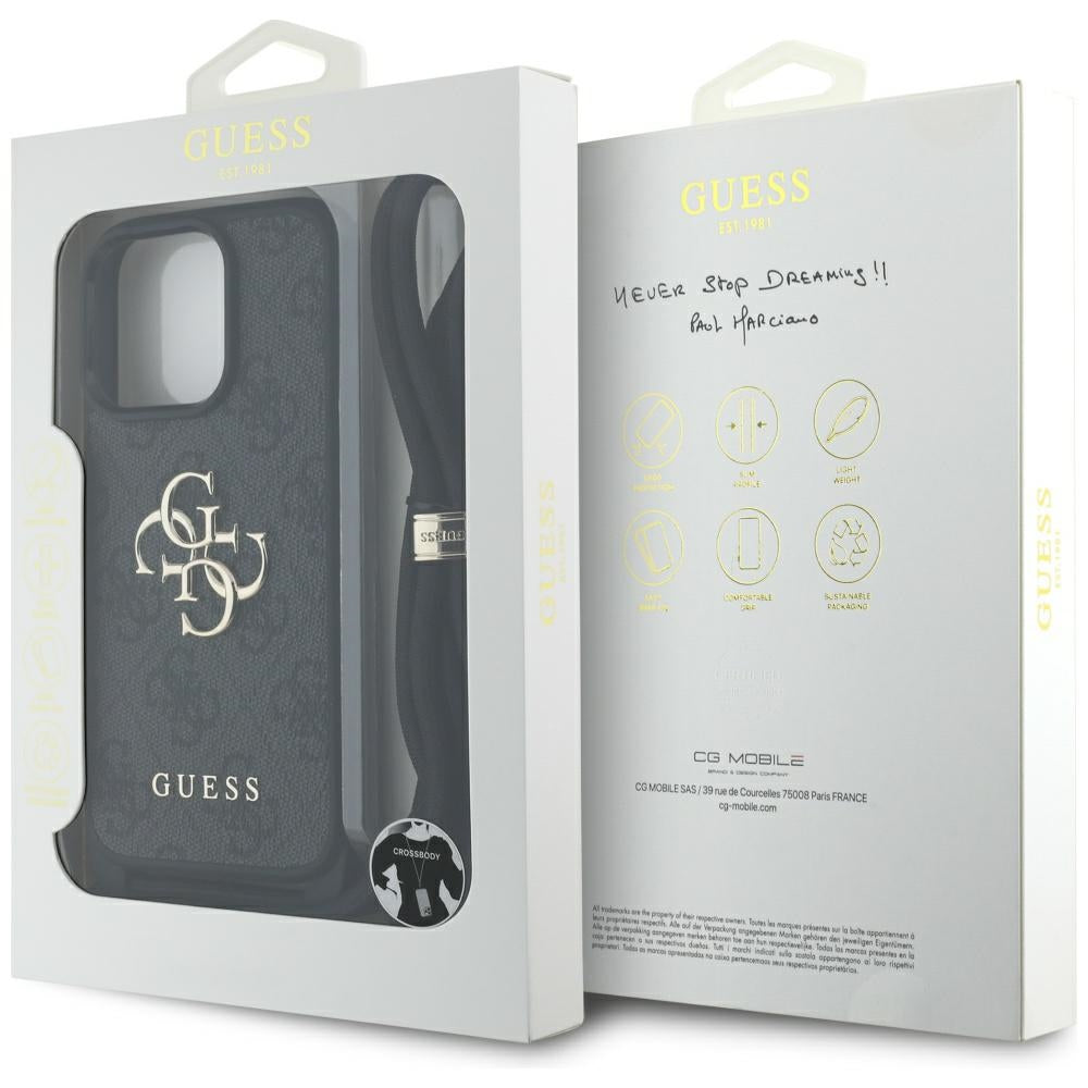Custodia per Apple iPhone 16 Pro, Guess, 4G CBDY Big Logo con Cinturino, Nera