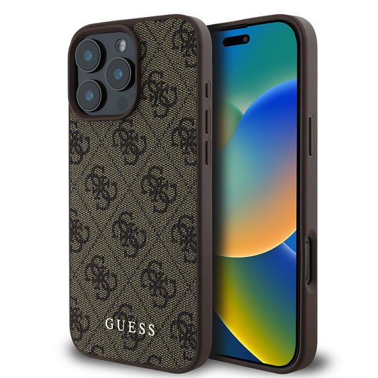 Custodia per Apple iPhone 16 Pro, Guess, 4G Classic, Marrone