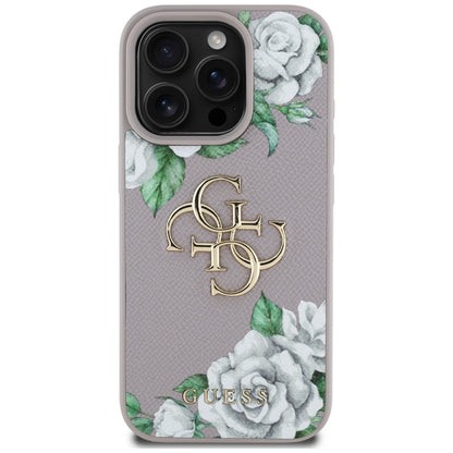 Case for Apple iPhone 16 Pro, Guess, 4G Grained Roses Big Logo, Purple