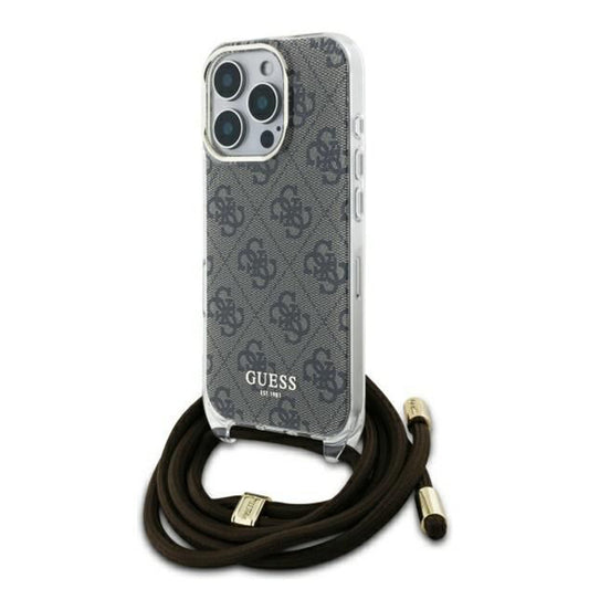 Custodia per Apple iPhone 16 Pro, Guess, Crossbody Cord 4G Print, Marrone