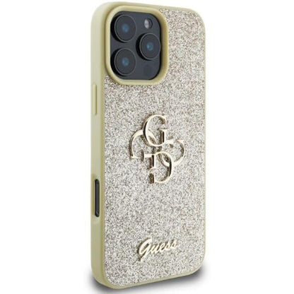 Custodia per Apple iPhone 16 Pro, Guess, Fixed Glitter Big 4G, Dorata