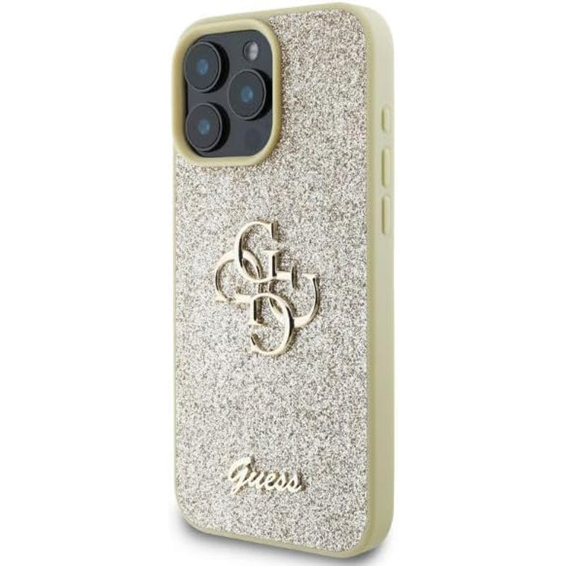 Custodia per Apple iPhone 16 Pro, Guess, Fixed Glitter Big 4G, Dorata