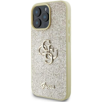 Custodia per Apple iPhone 16 Pro, Guess, Fixed Glitter Big 4G, Dorata