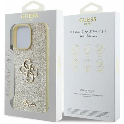 Custodia per Apple iPhone 16 Pro, Guess, Fixed Glitter Big 4G, Dorata