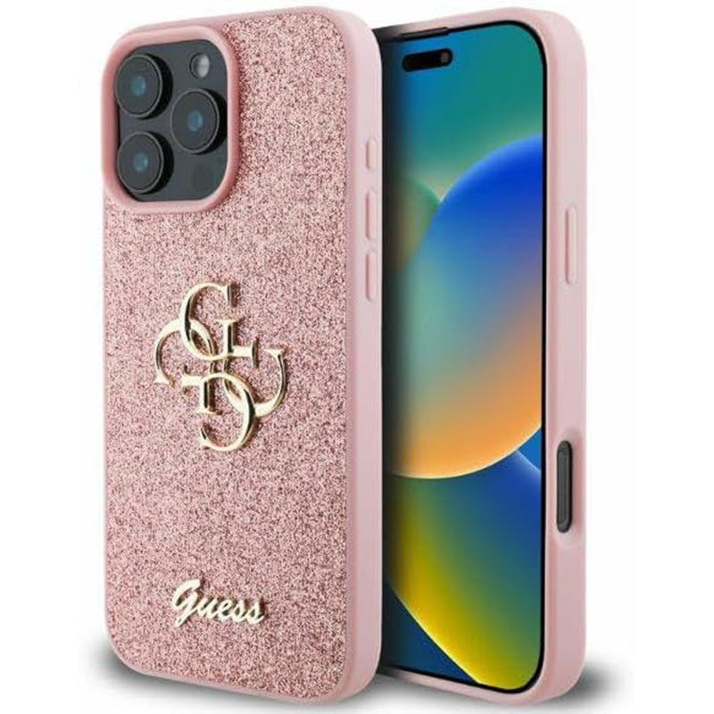Custodia per Apple iPhone 16 Pro, Guess, Fixed Glitter Big 4G, Rosa