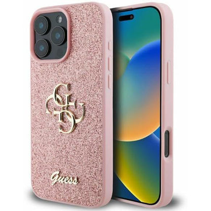 Custodia per Apple iPhone 16 Pro, Guess, Fixed Glitter Big 4G, Rosa