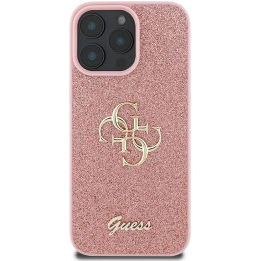 Custodia per Apple iPhone 16 Pro, Guess, Fixed Glitter Big 4G, Rosa