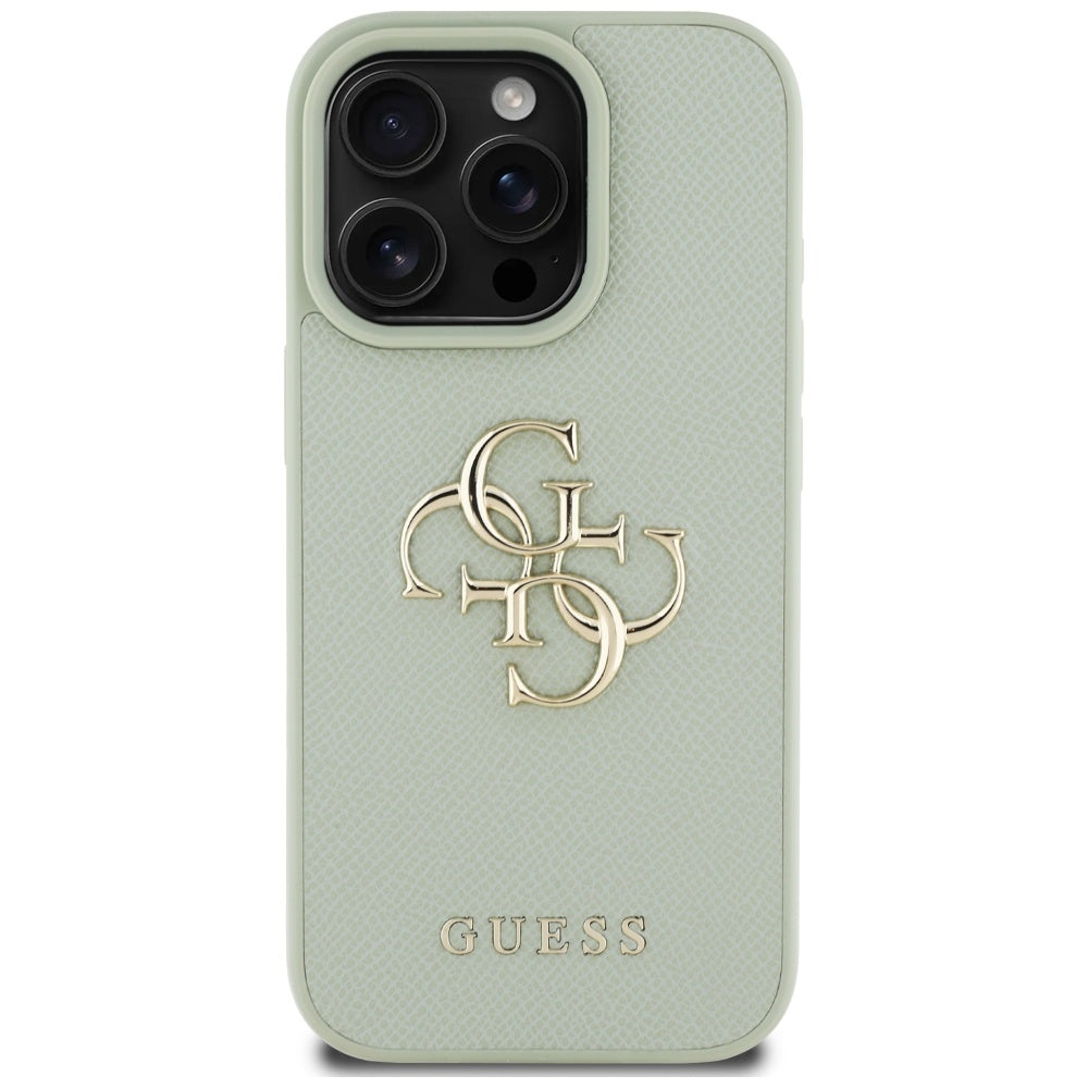 Custodia per Apple iPhone 16 Pro, Guess, Grained Big 4G Logo Small Classic Logo, Verde