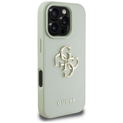Custodia per Apple iPhone 16 Pro, Guess, Grained Big 4G Logo Small Classic Logo, Verde