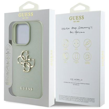 Custodia per Apple iPhone 16 Pro, Guess, Grained Big 4G Logo Small Classic Logo, Verde