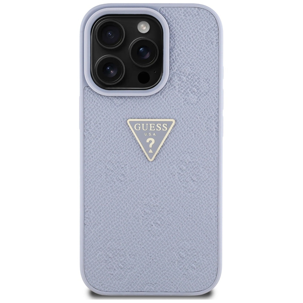 Custodia per Apple iPhone 16 Pro, Guess, Hot Stamp 4G Pattern Triangle Logo, Viola Chiaro.