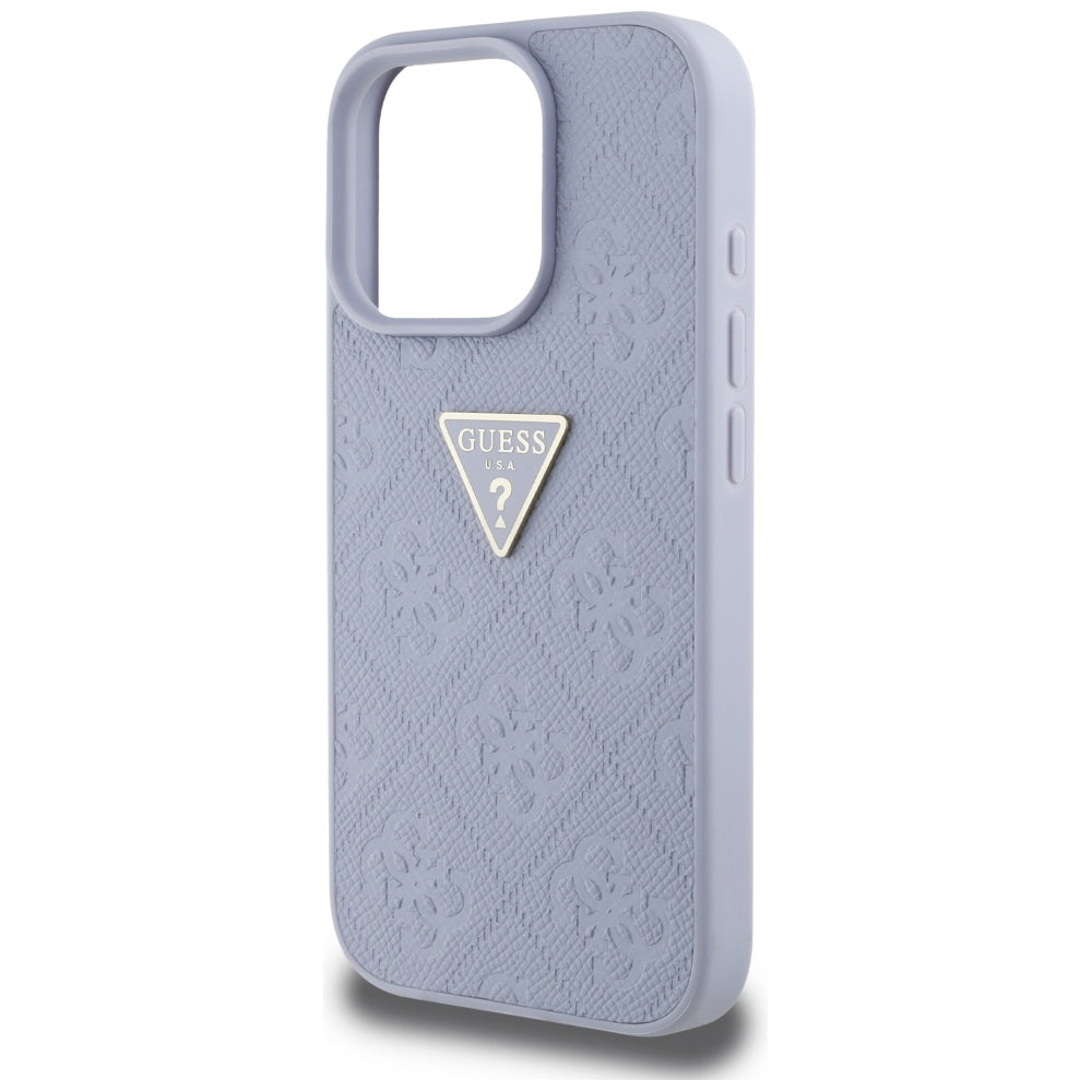 Custodia per Apple iPhone 16 Pro, Guess, Hot Stamp 4G Pattern Triangle Logo, Viola Chiaro.