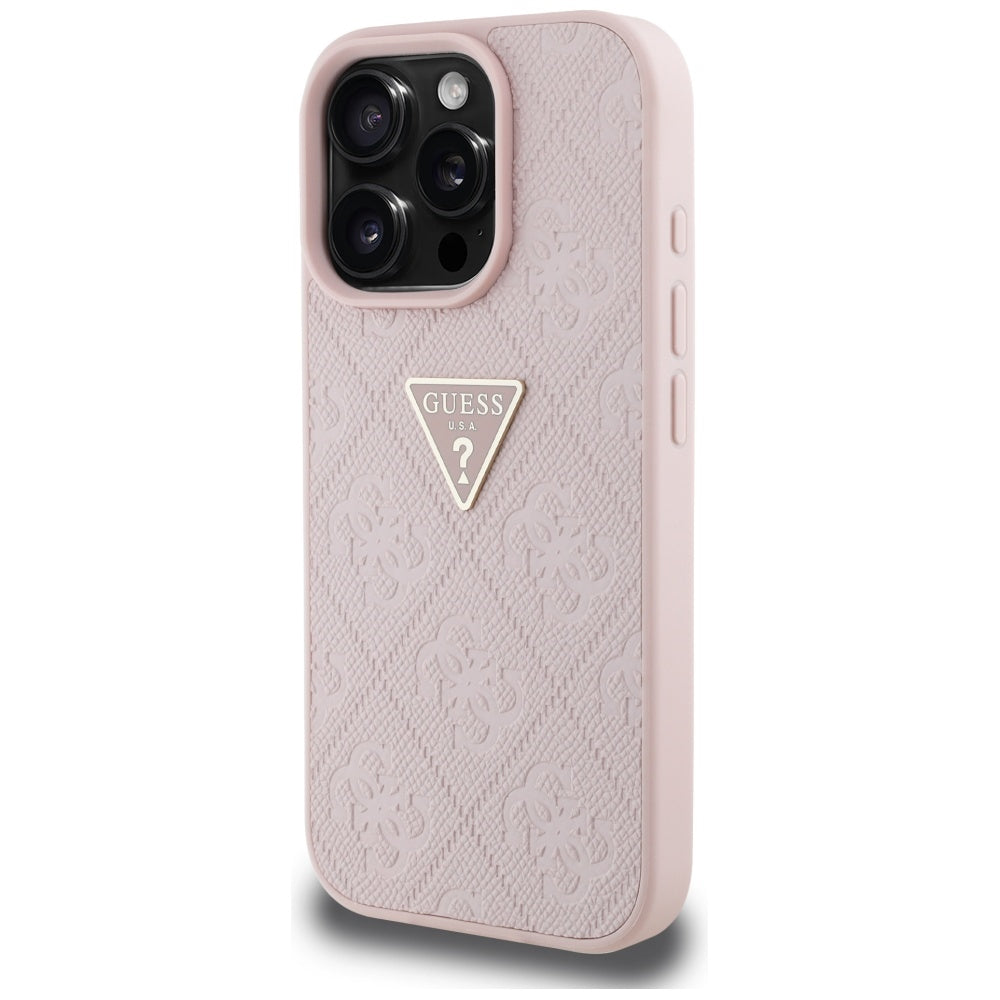 Custodia per Apple iPhone 16 Pro, Guess, Hot Stamp 4G Pattern Triangle Logo, Rosa
