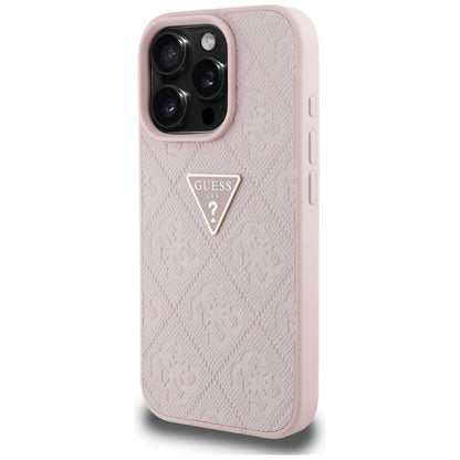 Custodia per Apple iPhone 16 Pro, Guess, Hot Stamp 4G Pattern Triangle Logo, Rosa