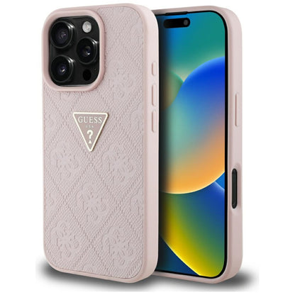Custodia per Apple iPhone 16 Pro, Guess, Hot Stamp 4G Pattern Triangle Logo, Rosa