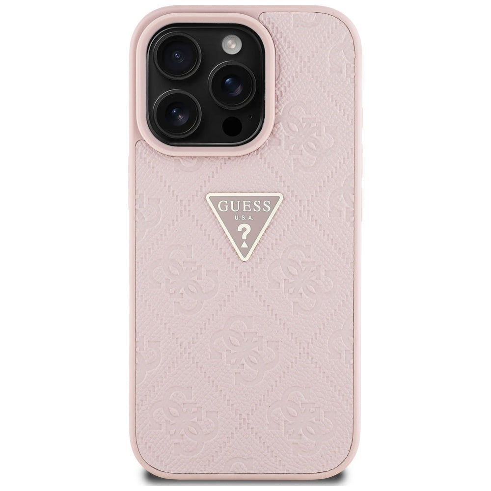 Custodia per Apple iPhone 16 Pro, Guess, Hot Stamp 4G Pattern Triangle Logo, Rosa