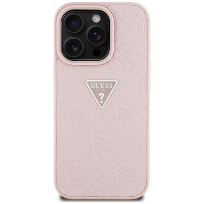 Custodia per Apple iPhone 16 Pro, Guess, Hot Stamp 4G Pattern Triangle Logo, Rosa