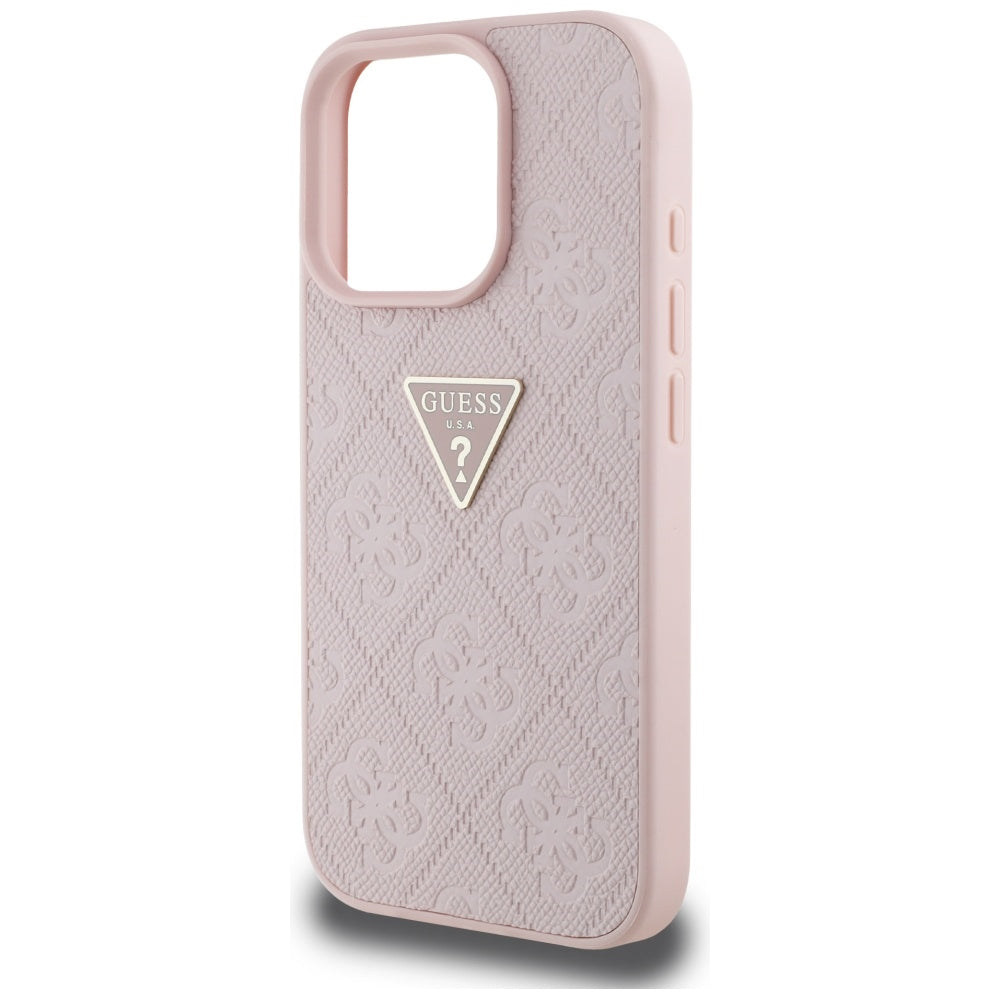 Custodia per Apple iPhone 16 Pro, Guess, Hot Stamp 4G Pattern Triangle Logo, Rosa
