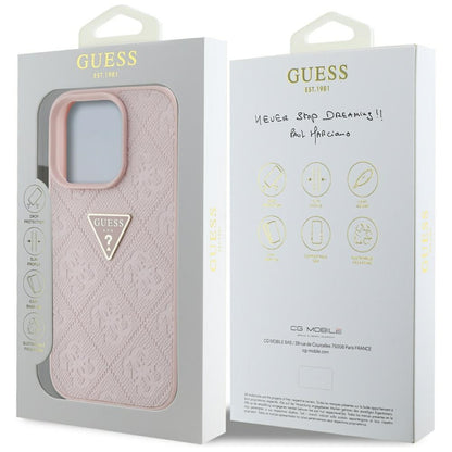 Custodia per Apple iPhone 16 Pro, Guess, Hot Stamp 4G Pattern Triangle Logo, Rosa