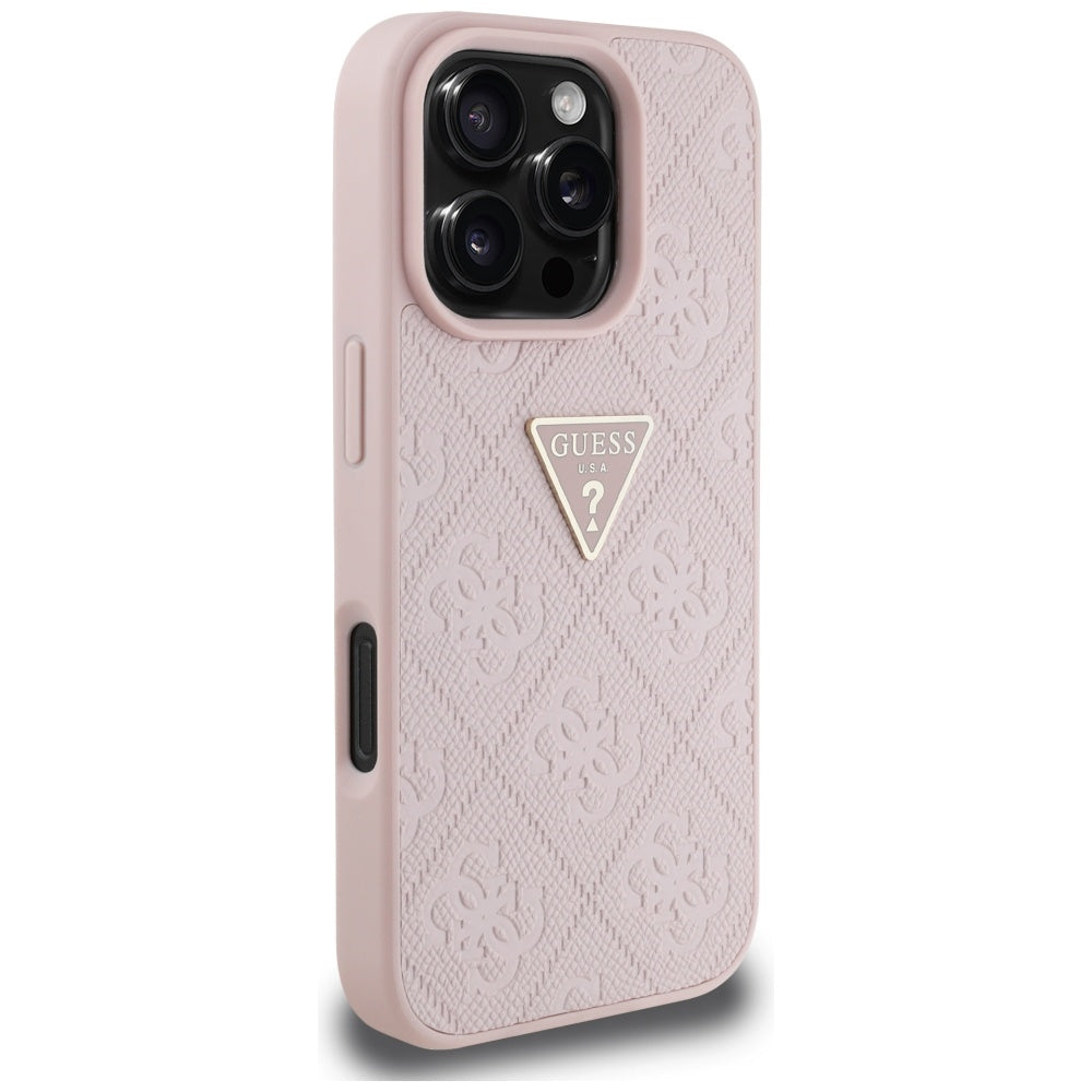 Custodia per Apple iPhone 16 Pro, Guess, Hot Stamp 4G Pattern Triangle Logo, Rosa