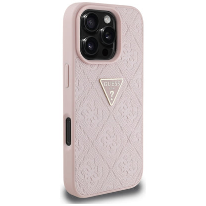 Custodia per Apple iPhone 16 Pro, Guess, Hot Stamp 4G Pattern Triangle Logo, Rosa