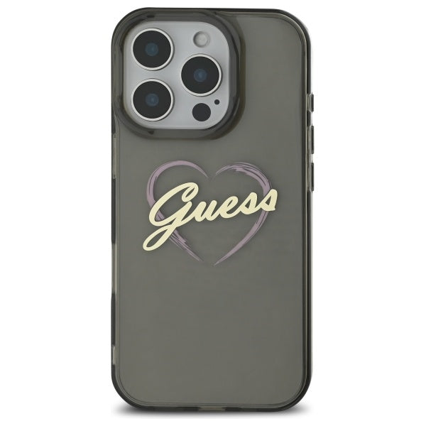 Custodia per Apple iPhone 16 Pro, Guess, IML Heart, Nera