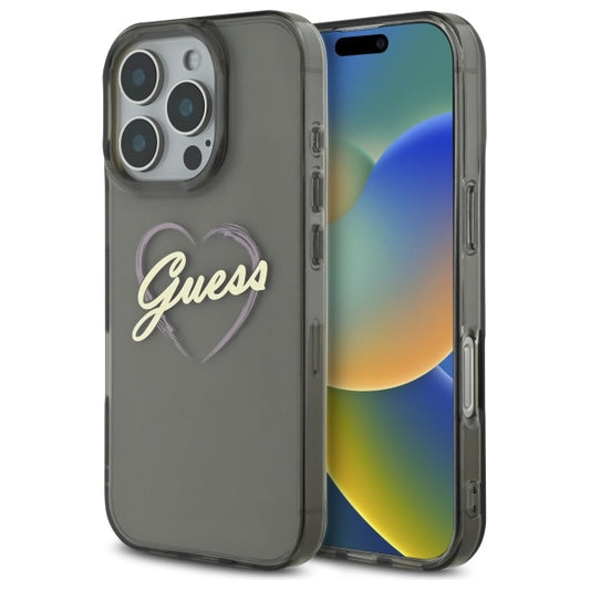 Custodia per Apple iPhone 16 Pro, Guess, IML Heart, Nera