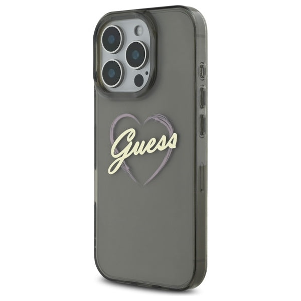 Custodia per Apple iPhone 16 Pro, Guess, IML Heart, Nera