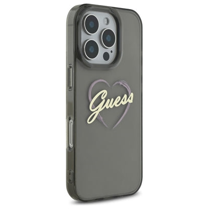 Custodia per Apple iPhone 16 Pro, Guess, IML Heart, Nera