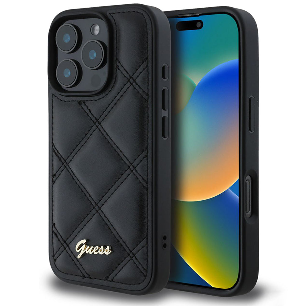 Custodia per Apple iPhone 16 Pro, Guess, Quilted Metal Logo, Nera