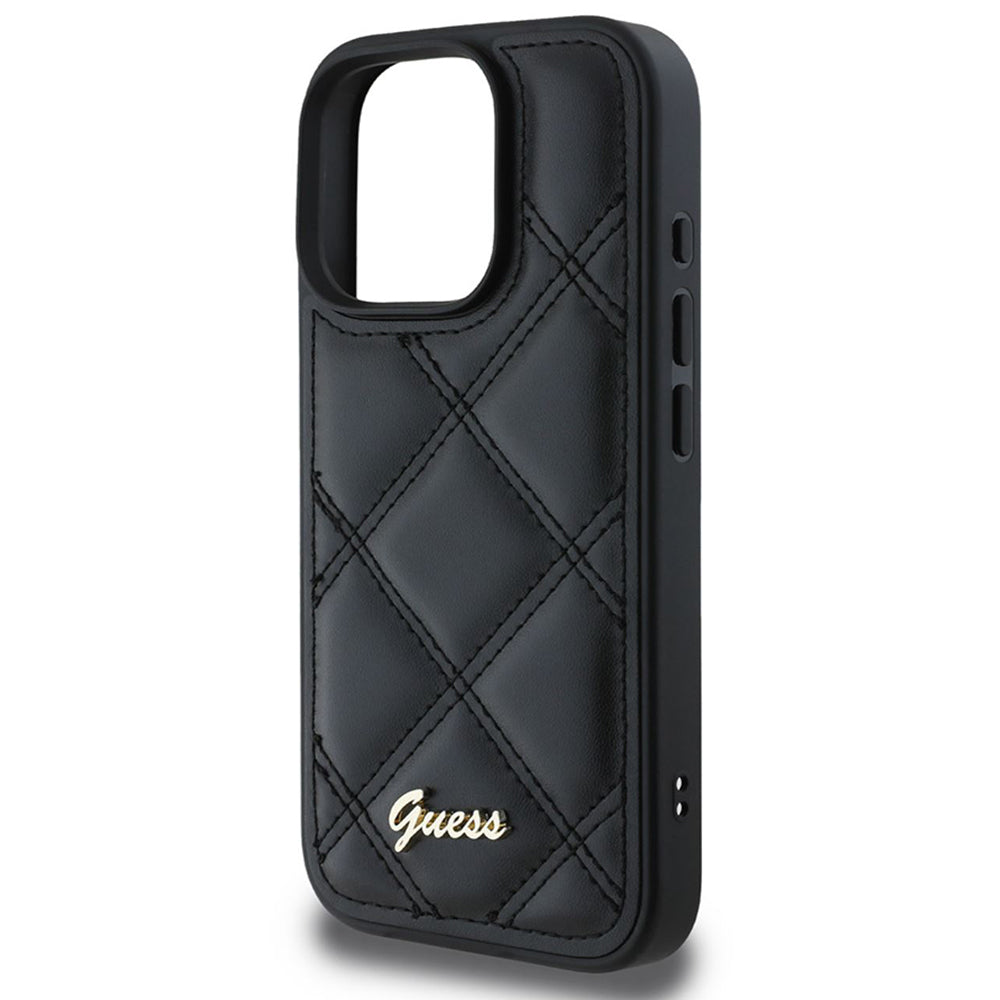 Custodia per Apple iPhone 16 Pro, Guess, Quilted Metal Logo, Nera