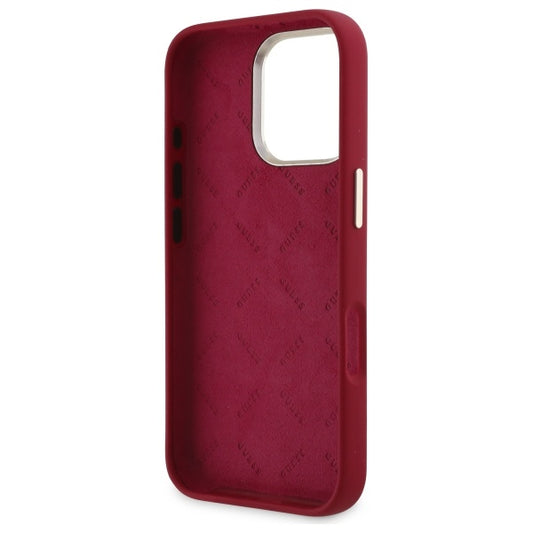 Custodia per Apple iPhone 16 Pro, Guess, Script Metal Logo, Rossa