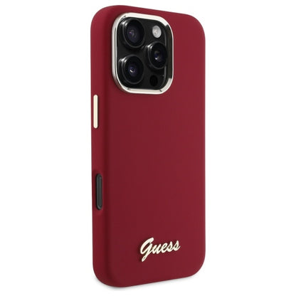 Custodia per Apple iPhone 16 Pro, Guess, Script Metal Logo, Rossa