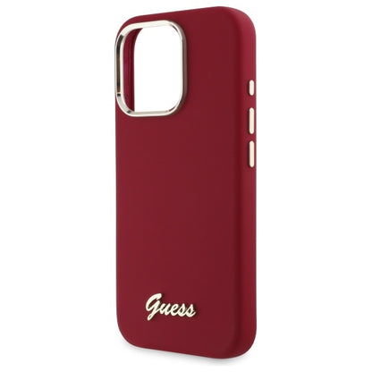 Custodia per Apple iPhone 16 Pro, Guess, Script Metal Logo, Rossa