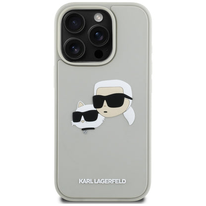 Custodia per Apple iPhone 16 Pro, Karl Lagerfeld, 3D Rubber Karl & Choupette, Beige