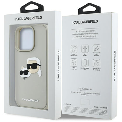 Custodia per Apple iPhone 16 Pro, Karl Lagerfeld, 3D Rubber Karl & Choupette, Beige