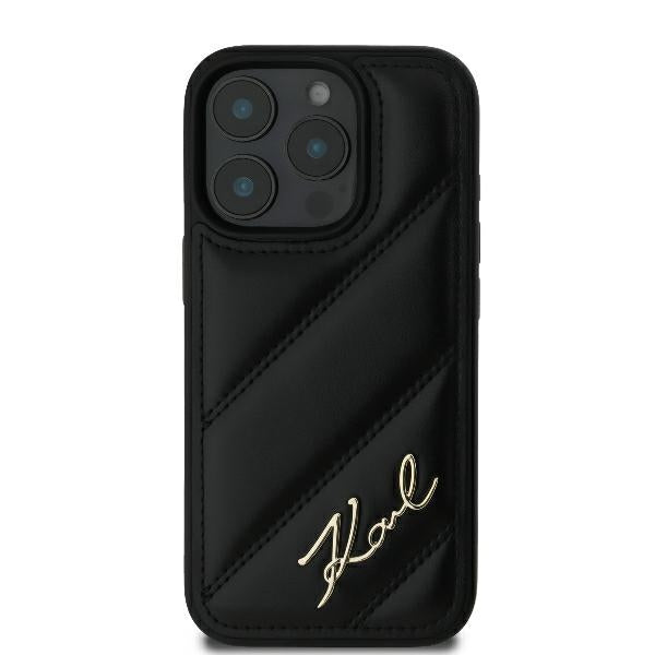 Custodia per Apple iPhone 16 Pro, Karl Lagerfeld, Diagonal Quilted Script, Nera