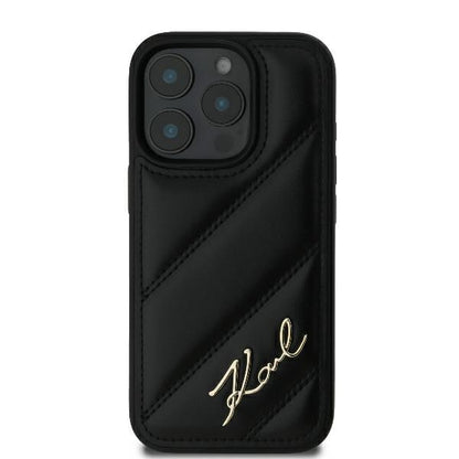 Custodia per Apple iPhone 16 Pro, Karl Lagerfeld, Diagonal Quilted Script, Nera