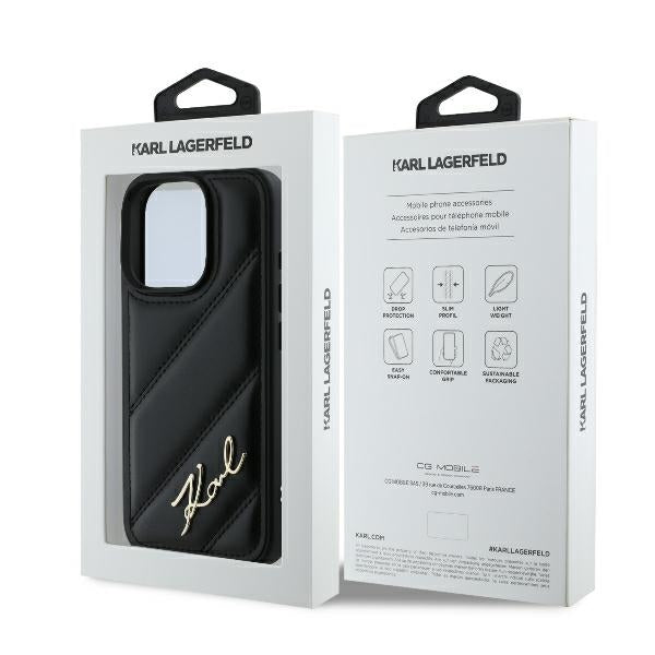 Custodia per Apple iPhone 16 Pro, Karl Lagerfeld, Diagonal Quilted Script, Nera