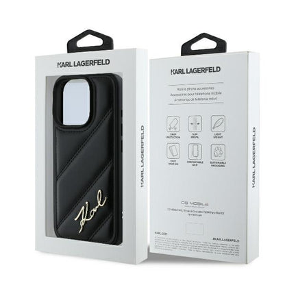Custodia per Apple iPhone 16 Pro, Karl Lagerfeld, Diagonal Quilted Script, Nera