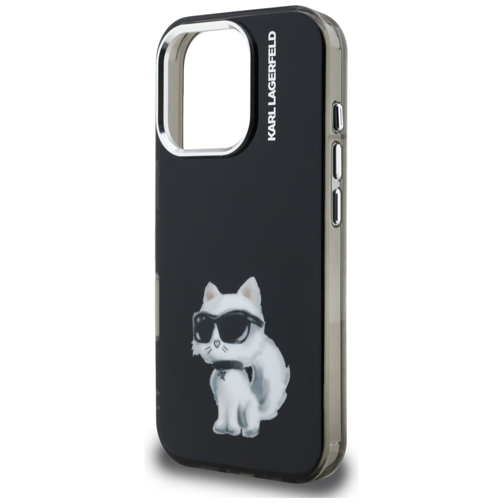 Custodia per Apple iPhone 16 Pro, Karl Lagerfeld, IML Aquarelle Logo Choupette, Nera